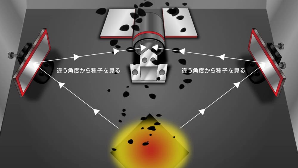 中央にカメラ、ミラーで分光して2方向から見ている画像資料
